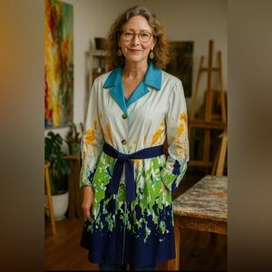 NWT Samuel Dong Reversible Artsy Watercolor Longlined Button Front Coat Size XL